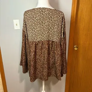 Hayden Los Angeles Brown‎ floral tie neck babydoll top NEW size L thumbnail 5