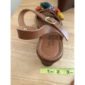 Fabio maggenti brown heel wedge leather flower accent Sz 7 boho floral See De thumbnail 12