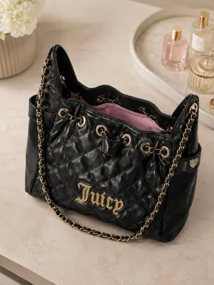 Juicy Couture Black Quilted Shoulder Tote Gold Chain Logo Purse NWT thumbnail 3