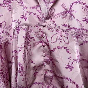 Free People Women PJ Set M Pink Beauty Sleep‎ Blushing Combo Bow Floral Peplum thumbnail 8