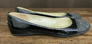 Jimmy Choo Black Patent Leather Silver Glitter Toe Ballet Flat Size 37.5 thumbnail 1