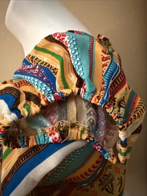 Flying Tomato Golden Yellow Wrap Blouse with Multicolor Stripe Sleeves thumbnail 4