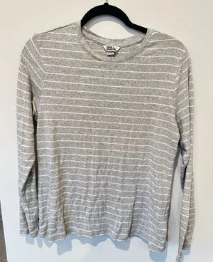 Eddie Bauer Women's Gray White Striped Long Sleeve Crewneck Tee Size L thumbnail 1