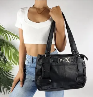 VTG Y2K Black Horsebit Hardware Shoulder Bag Genuine Leather thumbnail 1
