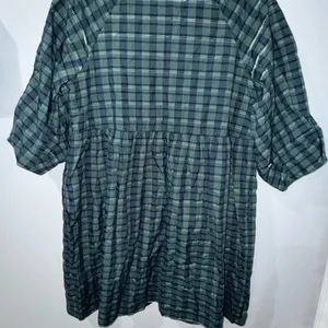 NWT Madewell Marianna Puff-Sleeve Mini Dress M Medium Plaid Green‎ X thumbnail 6