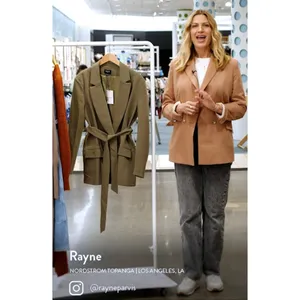 NWT Bardot Womens Size Large Khaki Olive Belted Notched Lapel Blazer Jacket NEW thumbnail 6
