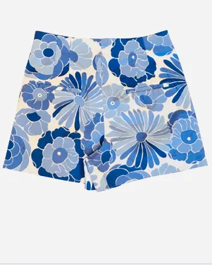 Zara High Waisted Blue Off White Floral Shorts Bright S Retro 70s thumbnail 3