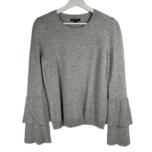 J.Crew Small Sweater Gray Tiered Bell Sleeve Crew Neck Heathered Knit Pullover thumbnail 3