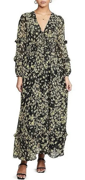 Lost + Wander Marianna Yellow Floral Ruffle Long Sleeve Prairie Maxi Dress Sz XS thumbnail 1