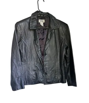Vintage Style & Co Collection Petite Black Leather Whip stitching Jacket S thumbnail 1