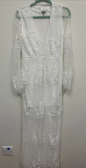 New with tags Wicked AF White Sheer Dress with Embroidered Trim Size M thumbnail 1