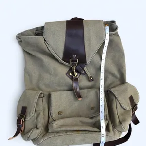 Y2K Vintage Unisex Preppy Academia Khaki Brown canvas l messenger backpack book bag purse cargo pockets. Great for school, university, work. Can fit most books laptops #boho #granola #hippie #adventure #gypsy Measurement in pics thumbnail 5