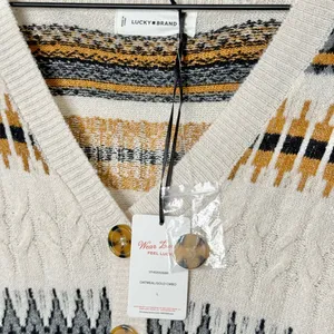 NWT Lucky Brand Fair Isle Nordic Stripe Button Front Sweater Dress Cream Large thumbnail 6