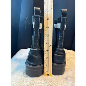 Black Ribbed Knit Sock Ankle Boots Striped Cuff Lug Sole Chelsea Boots Goth thumbnail 3