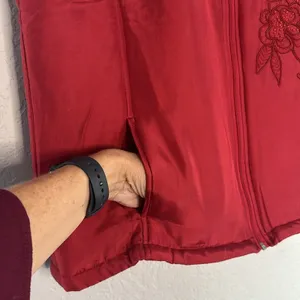 Coldwater Creek Red Puffer Vest Full Zip Embroidered Winter Christmas Holiday thumbnail 3