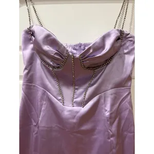 Hello Molly Disco Nights Lilac Satin Mini Dress Rhinestones Large Y2K Party thumbnail 3