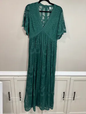 PinkBlush Forest Green Lace Mesh Overlay Maxi Dress thumbnail 4