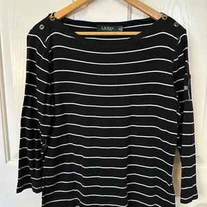 Lauren Ralph Lauren Black and White Striped Top thumbnail 1