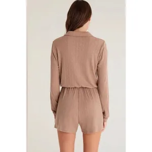 Z Supply Portabella Tan Lyra Rib Henley Romper Casual Lounge‎ Brown L NWT thumbnail 3