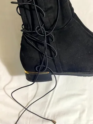 Women’s Black Over The Knee Lace Up Boots Size 9 Faux Suede Gold Accent Low Heel thumbnail 11