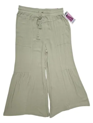 Rewash Tiered Wide-Leg Drawstring Pants in Light Olive Green Size XL thumbnail 3