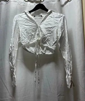 Zara white cropped satin blouse: Medium thumbnail 1