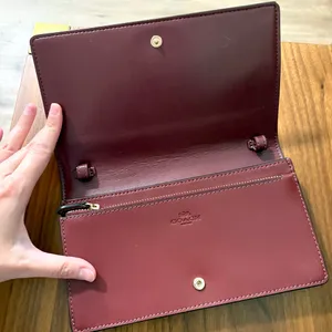 Coach Leather/Canvas Clutch Bag With Floral Print, Burgundy/Cream thumbnail 6