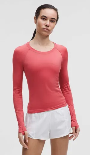 Lululemon Swiftly Tech Long-Sleeve Shirt 2.0 Waist Length Desert Red Size 8 thumbnail 1