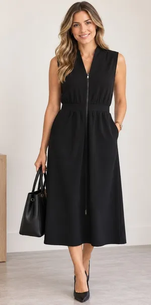 Entro black sleeveless dress small business casual career zip closure thumbnail 1