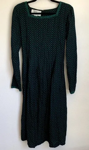 Sarah Elizabeth Vintage Green Black Diamond Print Rayon Cottagecore Dress Size 8 thumbnail 1