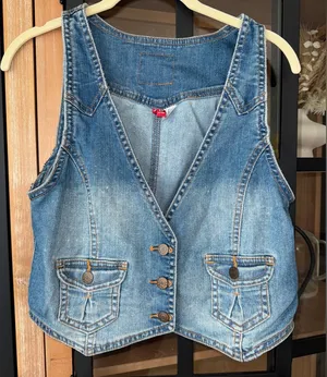 H&M denim vest top vneck button down jean light wash faded sleeveless thumbnail 1