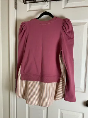 Maeve by Anthropologie Mixed Media Puff Sleeve Sweatshirt Medium thumbnail 7