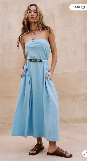 Free People Beach Strapless Light Blue Midi Dress thumbnail 1