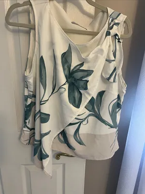 Abercrombie & Fitch White Tank Top with Teal Floral Print thumbnail 1