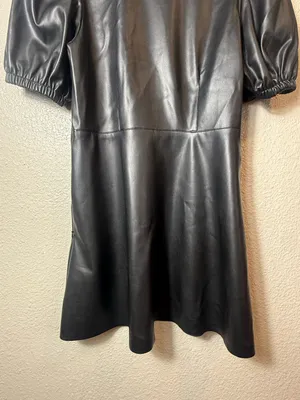 Zara Black‎ Faux-Leather Puff Sleeve Mini Dress Size M thumbnail 8