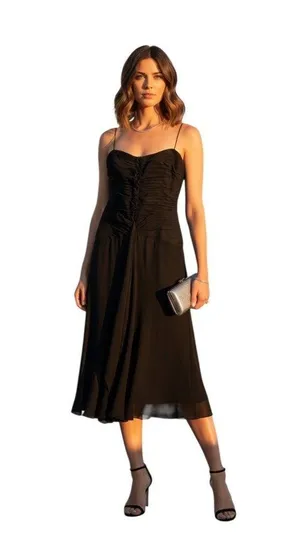 Anne Klein 100% Silk Midi Dress Black Size 6 NWT Wedding, Special Occasion Party thumbnail 1