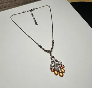 1928 Collection Rhinestone Pendant Copper Tone Necklace Orange / Amber Shades thumbnail 9