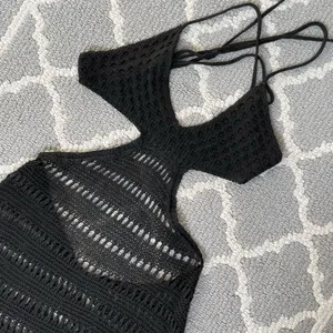 Shein black crochet cut out cover up backless knit mini dress thumbnail 2