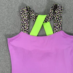Jofit Wide Strap Active Top Women's Small Crossover Back Purple Green Shelf Bra thumbnail 3