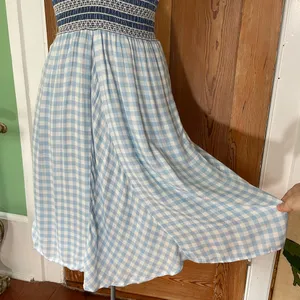 💥ALLEN SCHWARTZ Delilah Blue Gingham Smocked Waist Knee Length Dress XS💛 thumbnail 5