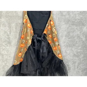 Halloween Bib Apron Handmade One Size Rhinestone BOO Black Tulle Pumpkins thumbnail 6