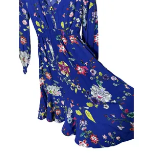 Maeve Anthropologie Floral Butterfly‎ Mini Dress Blue V-Neck Smocked Waist XS thumbnail 3