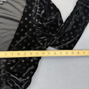 For Love & Lemons Black Velvet Polka Dot Ruched Lace Up Crop‎ Top CT1539-HO19 S thumbnail 4