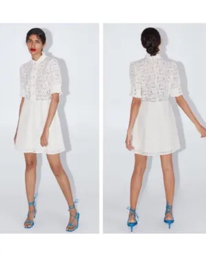 $110 Zara oyster white lace dress with jewel buttons M thumbnail 5