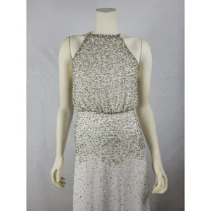 Anthropologie Womens Dress Sz S White Silver Rian Beaded Embellished Halter Maxi thumbnail 5