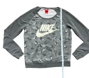 Nike Tech Sweatshirt Gray Camo Pullover Kangaroo Pocket Scoop Neck Medium thumbnail 3