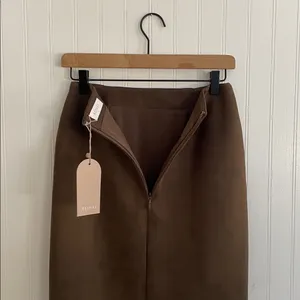 MESHKI Hayes Faux Vegan Suede Midi Maxi Skirt in Chocolate Brown Size XS NWT thumbnail 8