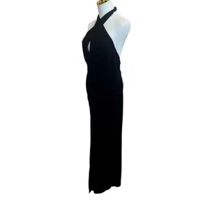 IRO Black Halter Gown XS Cocktail Ruched Maxi Dress Plunging Bodycon $365 FLAW thumbnail 10