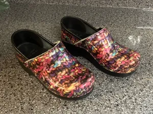 Dansko Multicolor Knit-Effect Clogs in Bright Rainbow thumbnail 1