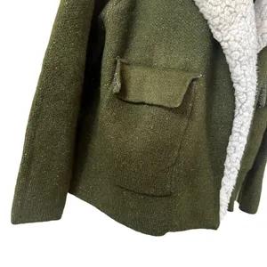 Zara Knit Olive Green Scherling Oversized Coat thumbnail 4